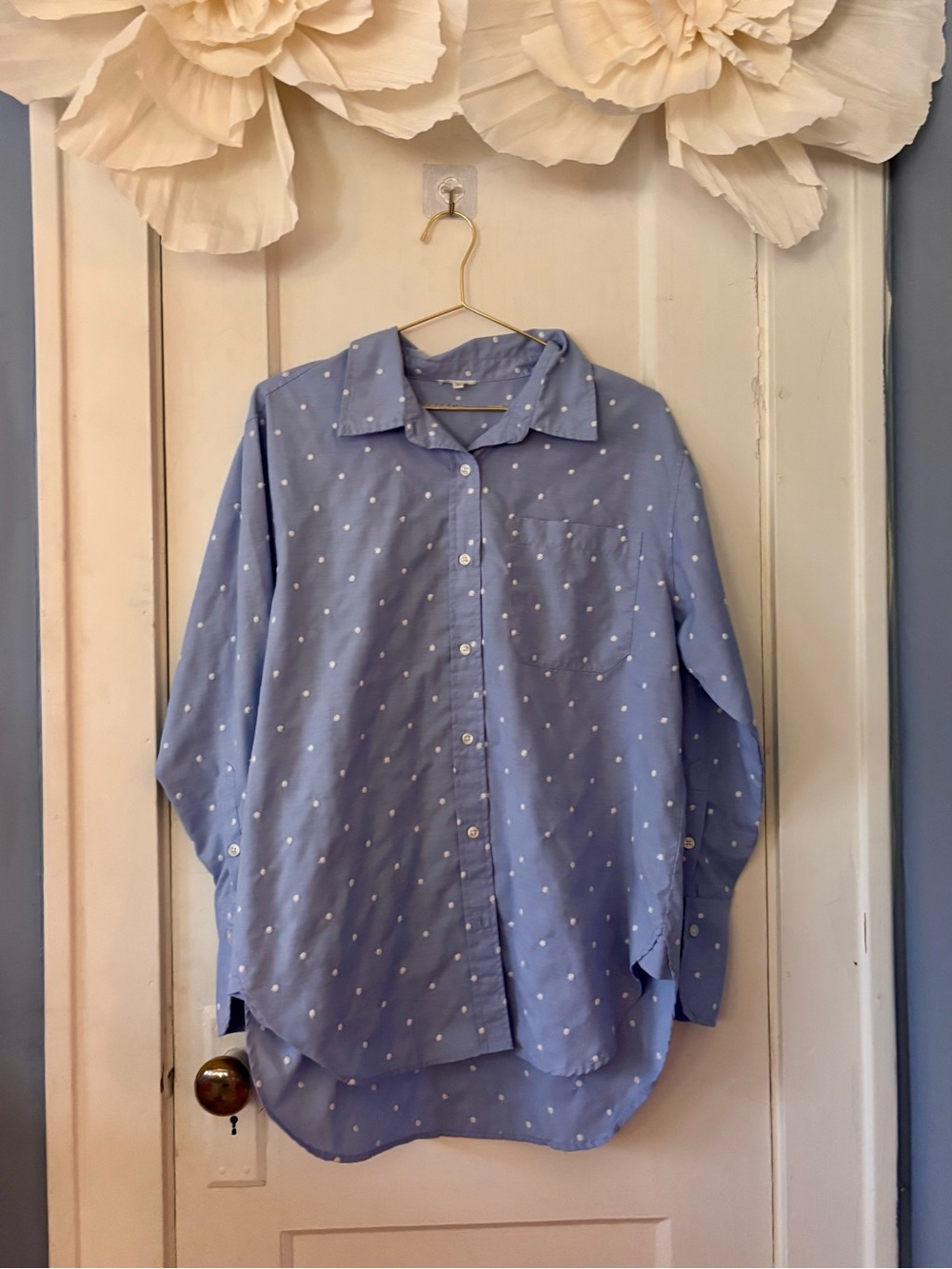 Light Blue Polka Dot Button-Up Shirt